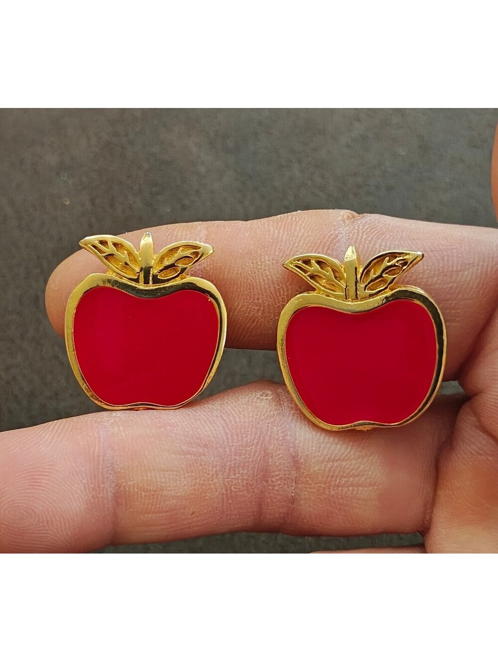1989 Mimi di N Gold Tone Red Enamel Apple Clip Earrings